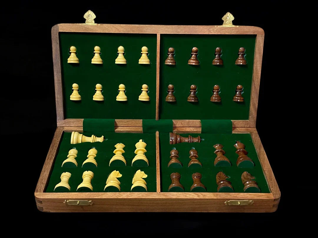 14" Hand Made Acacia Magnetic Folding Chess Set - CHESSMAZE STORE UK